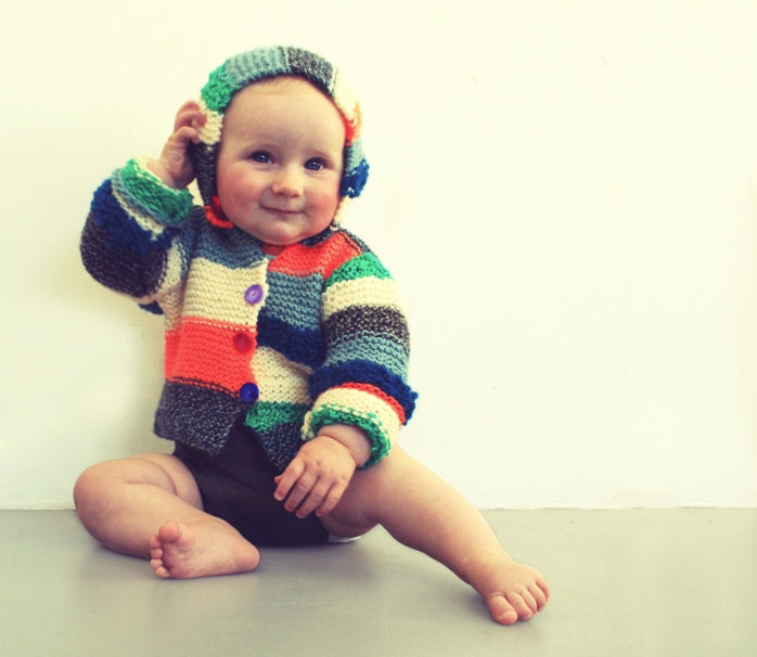 Knitted hooded striped sweater