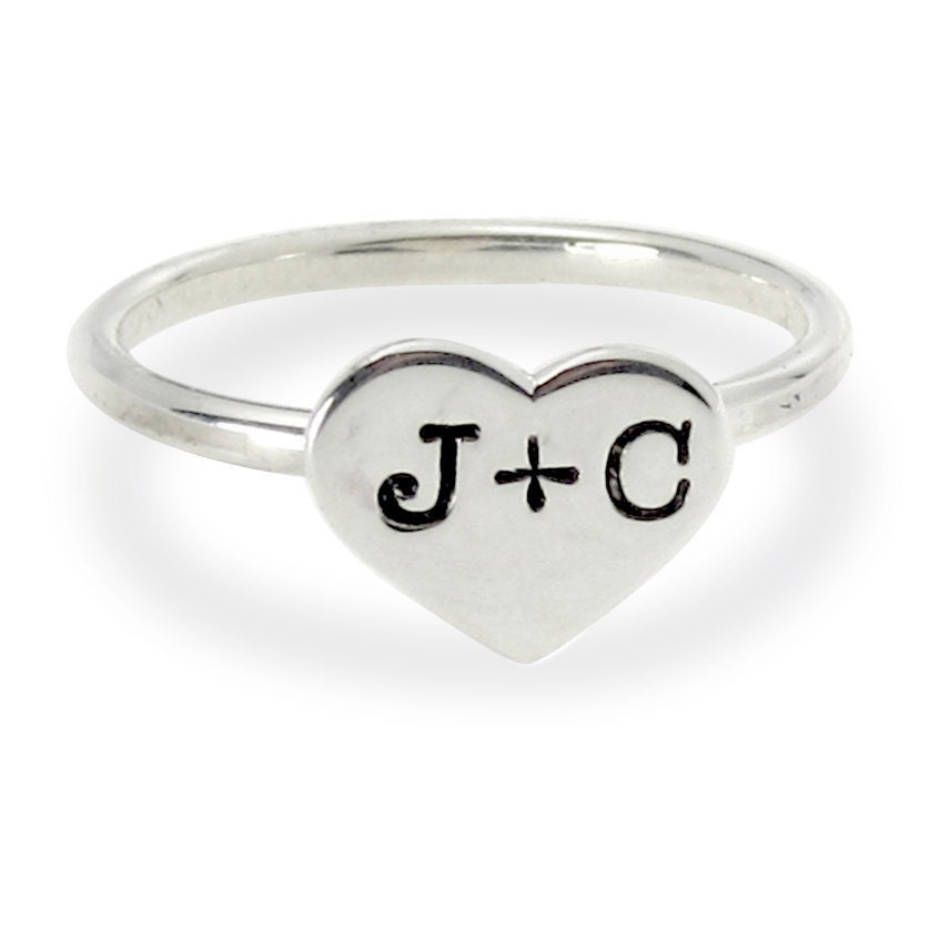 Sterling Silver Couple Heart Initial Ring