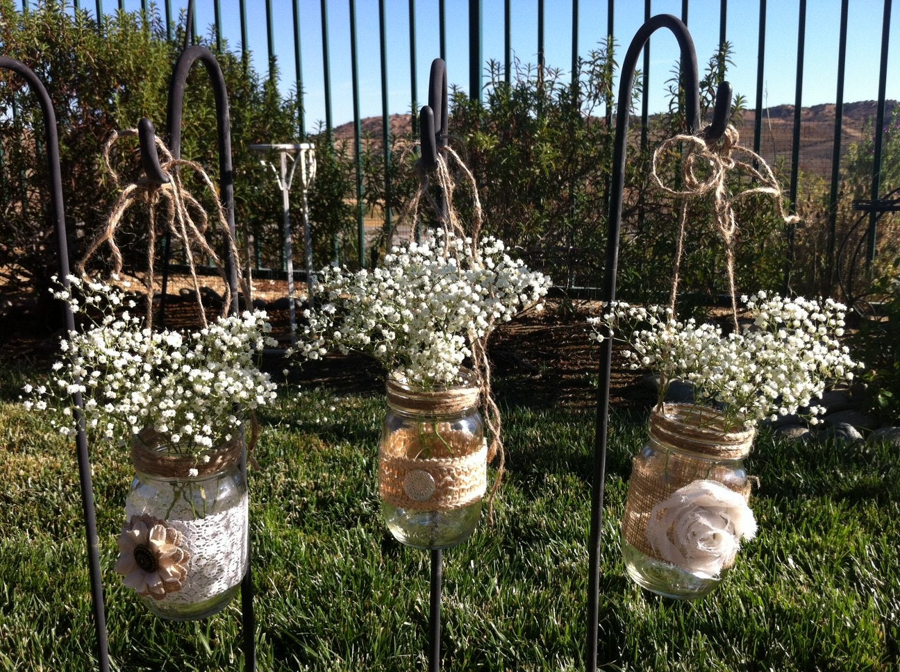 BURLAP LACE HANGING Mason Jars Candle Holders for Wedding and Cottage Decor : Rustic Farm House and Shabby chic/Vintage style decorations