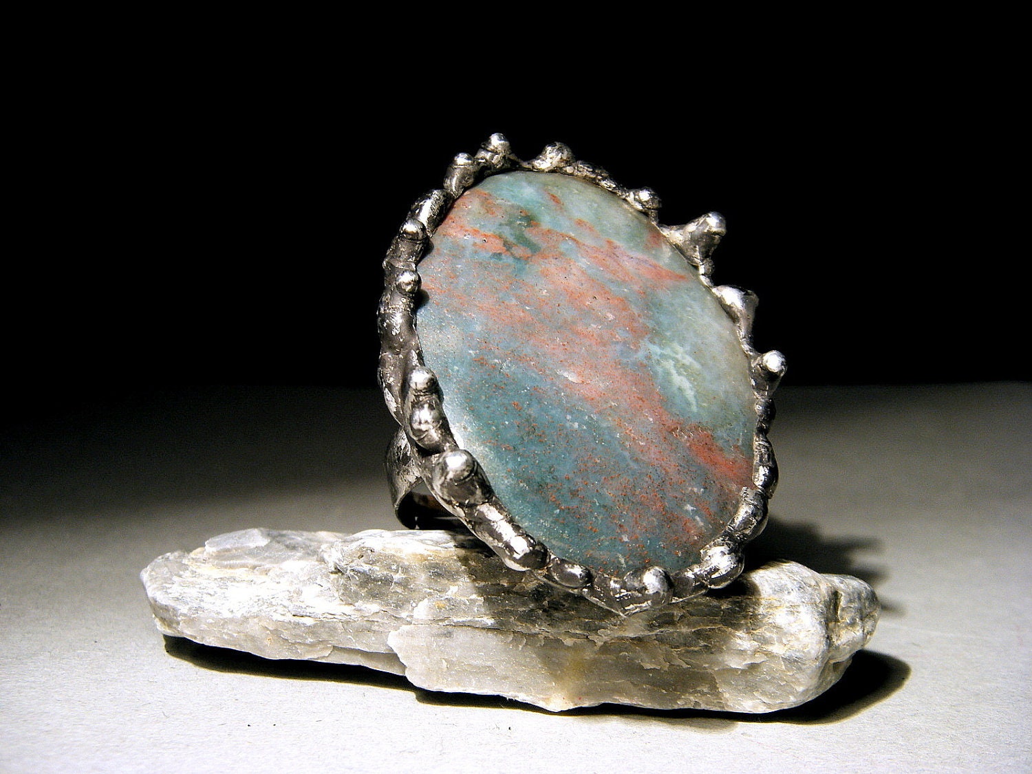 Blue Ring - Natural Stone Ring - Garnet Agate Ring