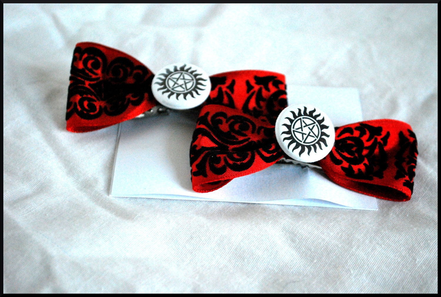 Supernatural Hair Clip -- Hair Bow -- Antiposession Charm -- Handmade -- Sew Geek Austin