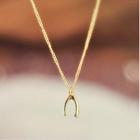 Golden Wishbone Necklace,  Alloy Lucky Charm Jewelry, Wish Necklace - BetsyLoveBracelet