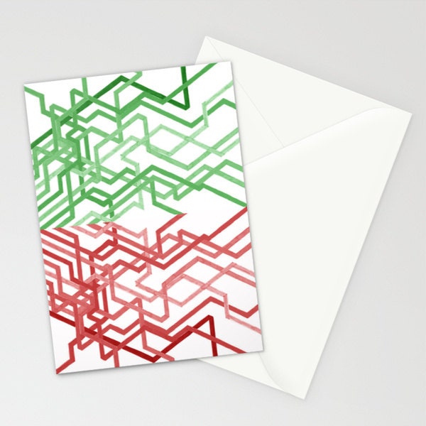 Happy Holidays Card - Red and Green Metro, Christmas Card, Happy Holidays Card, Notecard, Art Stationery, Original artwork, X-mas card