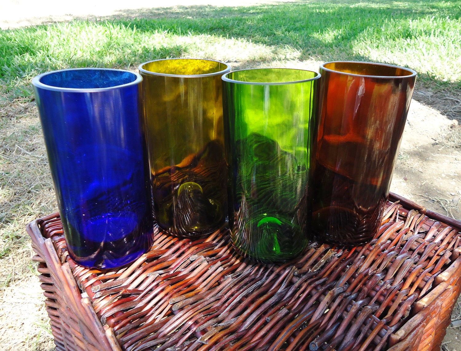 Wine Bottle and Liquor Bottle Glasses Colorful Set of 4