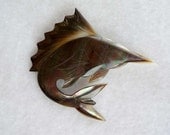 Vintage Abalone Sword Fish Brooch - Retro Brown Iridescent Pin