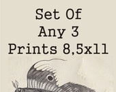 Set of three prints- 8,5 x 11 prints - choose any 3 in the shop