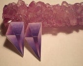 3D Geometric Earrings - Purple "Rock Candy" - Hand Drawn Shrink Plastic on Surgical Steel Silver Earring Posts