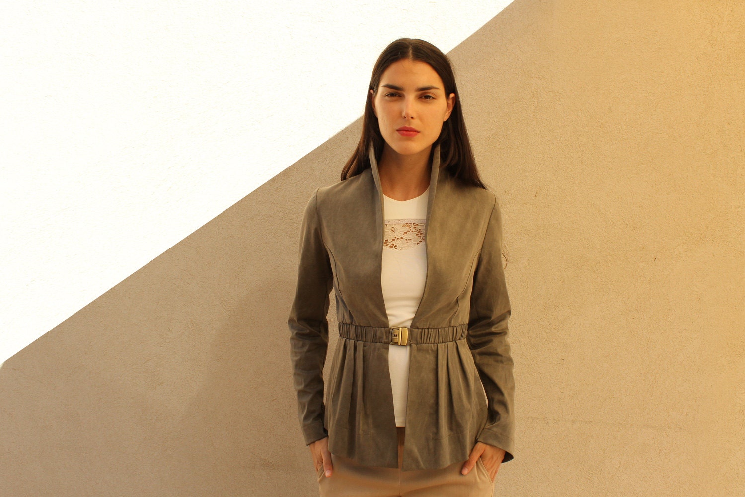 Brown Women Jacket, Olive Green Women Blazer, Brown Cardigan