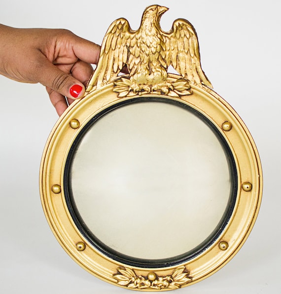 A Pair of Round Gold Anique American Eagle Federal Style Convex Mirror