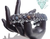 Beaded Flat Spiral Bracelet, Black Shell and Gray Pearls