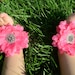 Hot Pink Baby Barefoot Large Shabby Flower Sandals for Newborn Baby or Toddler Girls, Baby Booties,  Baby Sandles