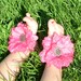 Hot Pink Baby Barefoot Large Shabby Flower Sandals for Newborn Baby or Toddler Girls, Baby Booties,  Baby Sandles