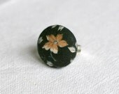 Black & Golden Yellow Floral Fabric Covered Button Ring