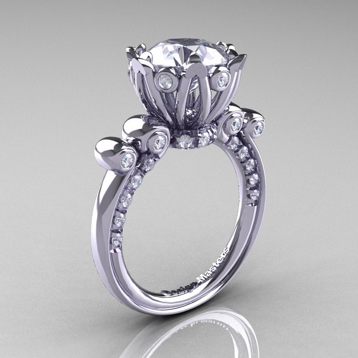 French Antique 14K White Gold 3.0 Carat CZ Diamond Solitaire Wedding Ring Y235-14KWGDCZ