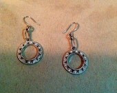 Vintage Silver Pierced Dangle Round Filagree Earrings with Rhinestones