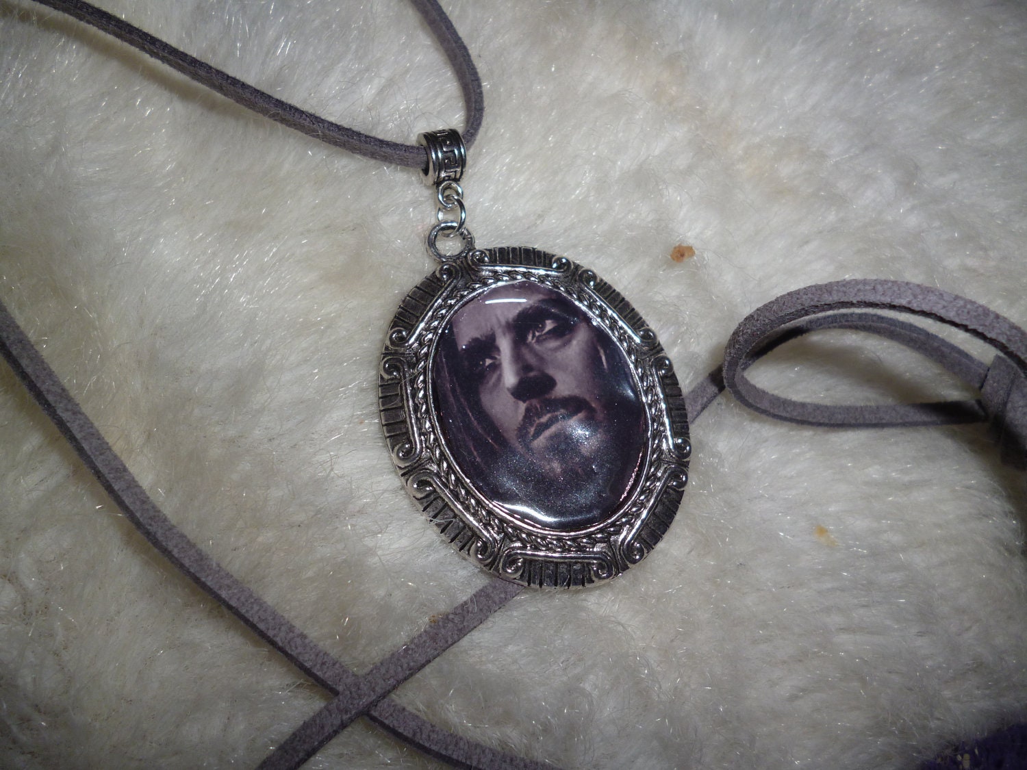 Mean and moody Tim Minchin  faux suede necklace
