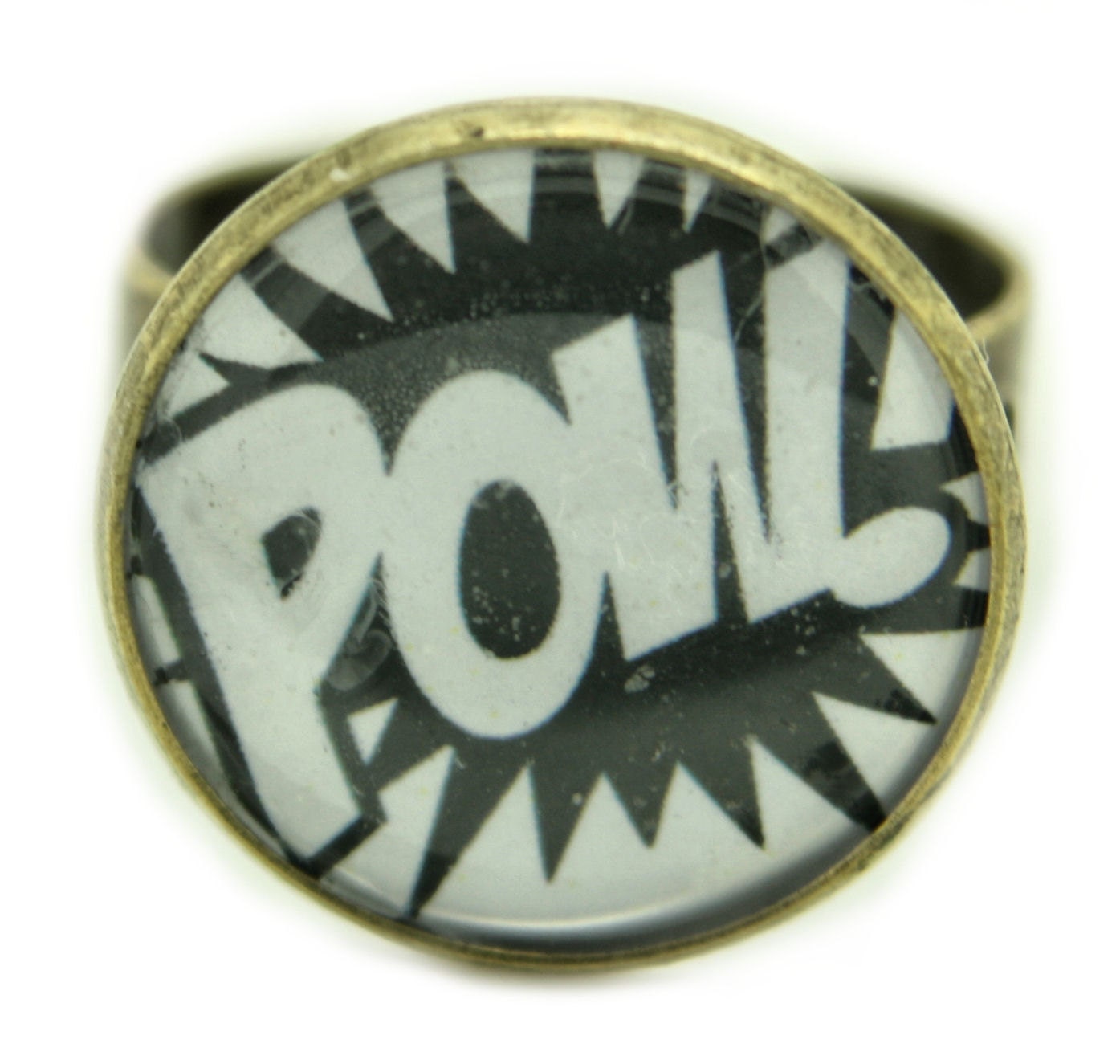 Vintage Retro Comic Style Ring Quirky Kitsch Gift Pow Black and White Gift