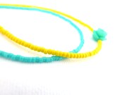 Neon Beaded Bracelets, Opaque Yellow & turquoise ,  Set of two seed beaded bracelets, Minimal friendship bracelets