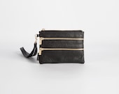 HANDMADE LUXURY Leather 3 zip wallet / Leather Clutch, leather purse for your treasuries and phone
