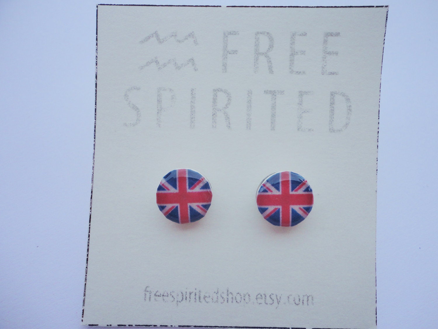 Union Jack Flag-British Flag-Handmade-Resin Finish Steel Post Earrings-Red/Blue/White