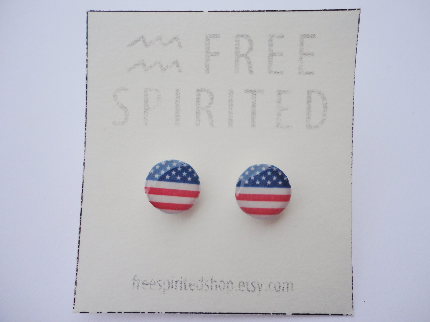 American Flag-America-Handmade-Resin Finish Steel Post Earrings-Red/Blue/White