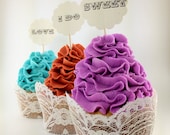 Sweet & Simple Cupcake toppers  - Sweet, Yum, I do, Love - Wedding, Bridal  Shower - Custom for your  birthday, tea party or special event.