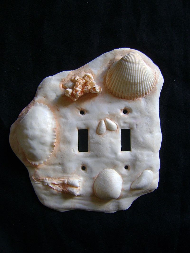 Sea Shell Double Toggle Light Switch Cover. Ocean Sea Shell Beach Wall Art Sculpture Installation