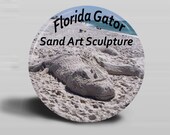 BUTTON MAGNET - Florida Gator  - Sand Art Sculpture - 2.25 Inch Round - OOAK Original