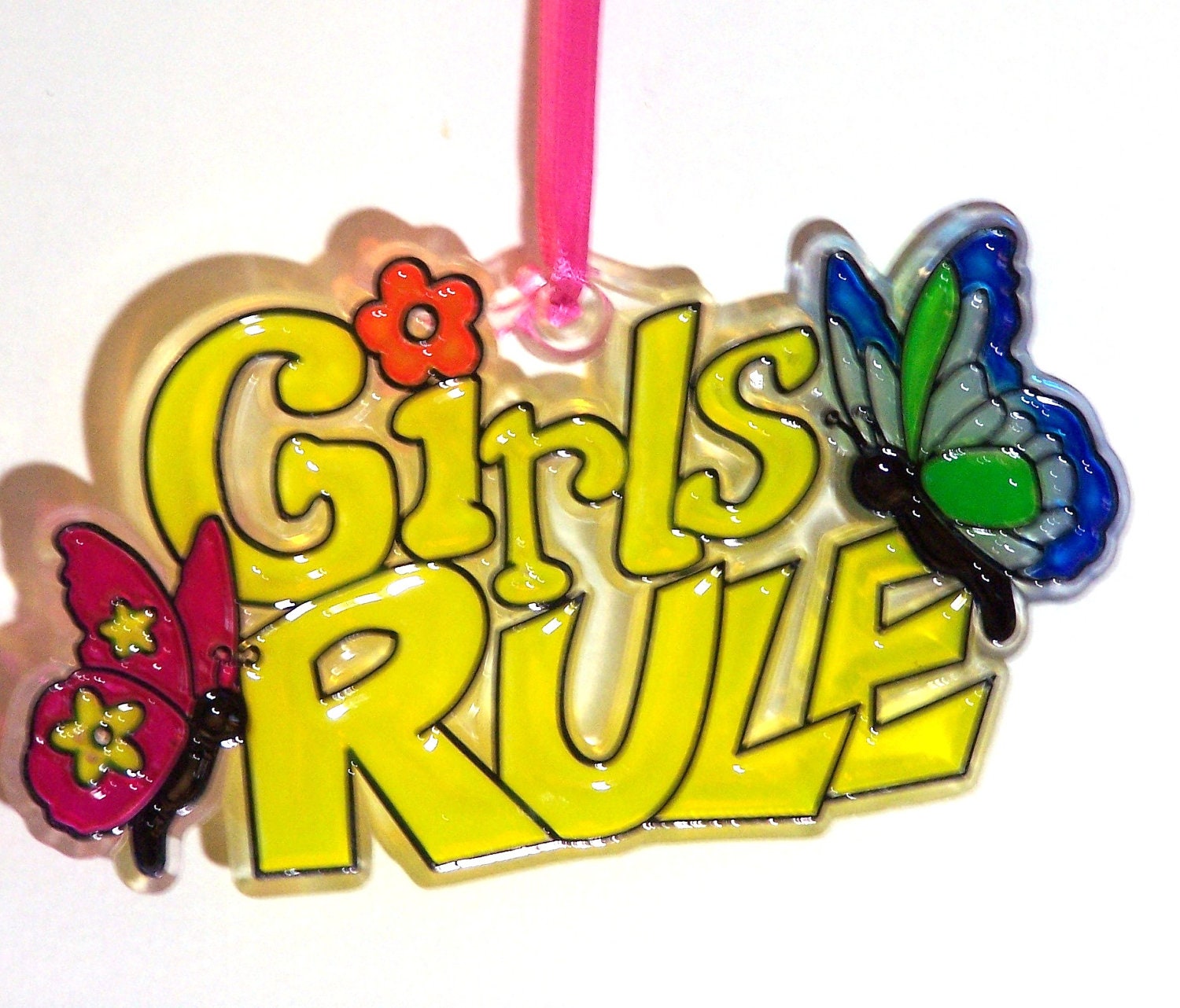 ORNAMENT - Girls Rule - Acrylic - Yellow - Pink - Blue - Green - Handpainted Home Decor