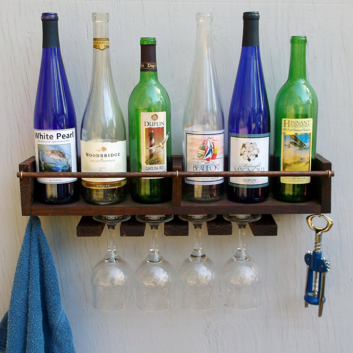Reclaimed Pine Rustic Furniture Wine Rack w/ Glass Storage