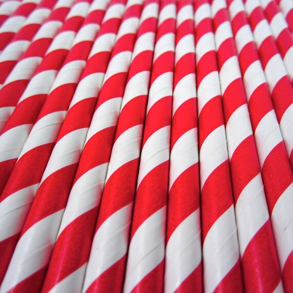 25 RED and WHITE Striped Paper Straws with Party Flags - Cake Accessory Lollipop Sticks - Baking Craft Party Supplies Il_570xn