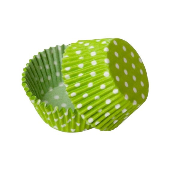 36 Standard Size Baking Cups Liners in Lime Green with White Polka Dots - Baking Cupcake Party Supplies Il_570xn