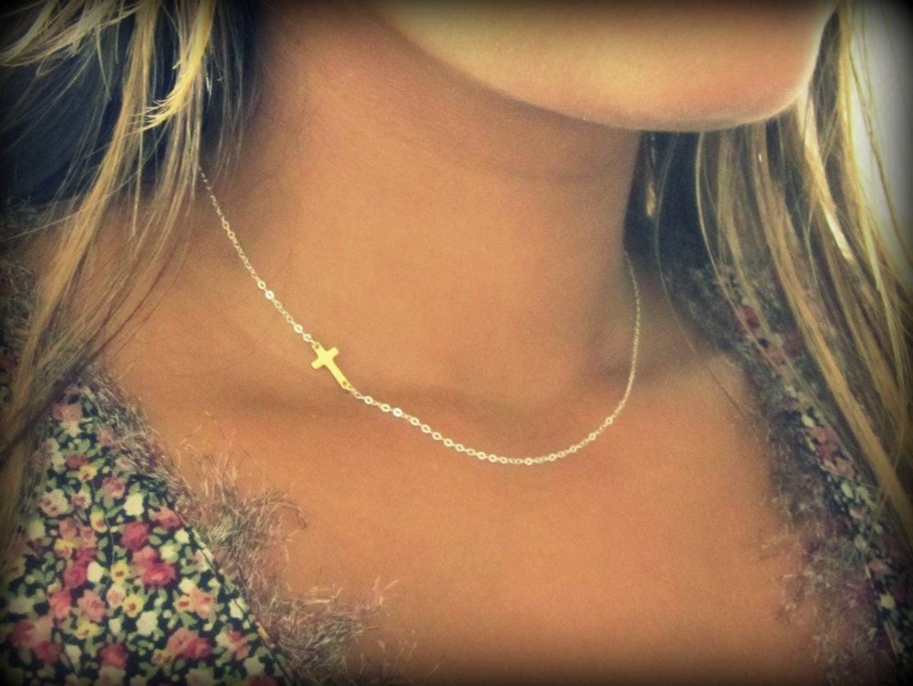 Sideways Cross Necklace Gold