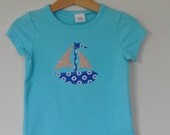 Sail away girls aqua blue appliqued top. age 2