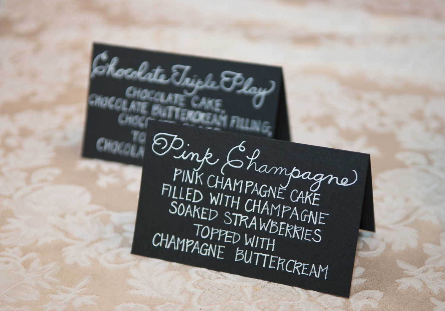 Custom Wedding Calligraphy Menu Signs for Weddings, Showers, Parties. Available for Desserts, Main Menus, & Many Other Place Card Items