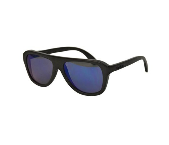 WoodRoze Wooden Sunglasses // Black Bamboo // Mirror Blue Lens // Goose