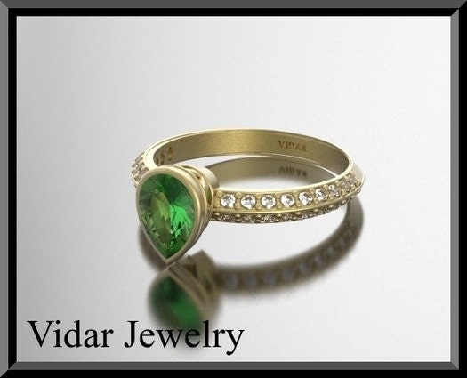 Engagement Ring,GreenEngagement Ring,Diamond Engagement Ring,Unique Engagement Ring,Pear Cut Peridot,Luxury,Custom