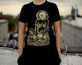 Pachamamita shirt sz M screen-printed gold on black