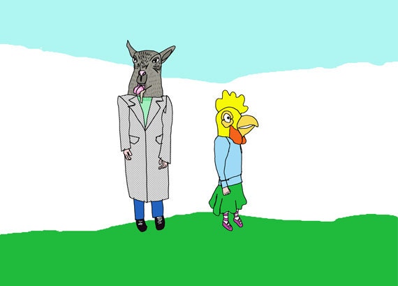 Goat and Chicken Masks -  Quirky Surreal Funny Blank Greeting Card