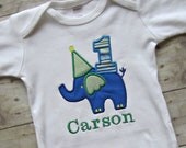 Personalized Boy's Elephant Birthday Shirt or Onesie- 1st Birthday Elephant Onesie- Toddler Elephant Tee- Custom Children's Clothing
