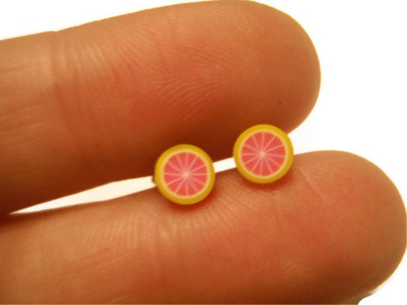 TINY grapefruit earrings - Polymer clay studs