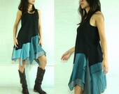 Babydoll Dress / Women patchwork Dress / Black Pixie dress - Summer Dress Casual Sundress Layer tunic mini dress - "Summer Flirt"