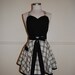 Black and Cream Plaid Full Circle Skirt Sweetheart Apron with Pocket