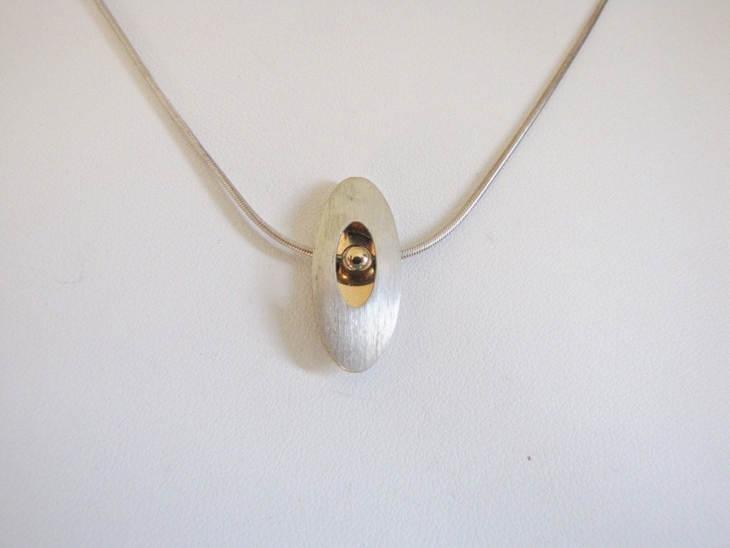 Unique Ed Levin-Mid Century Vintage Sterling Silver &14k Gold Shadow Box Necklace- Earrings - Fine Designer Jewelry