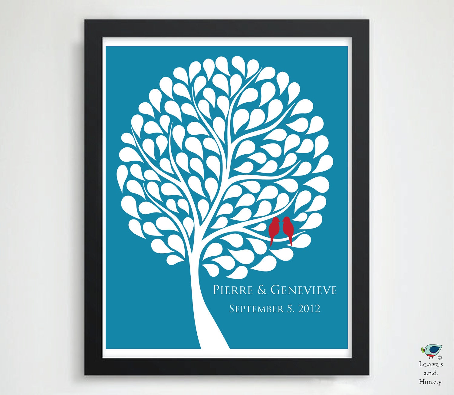 Wedding Tree Guest Book // Personalized Art Poster // Enchanted Tree 2 Love Birds // 100 Guest // 16x20 // Wedding Print // Wedding Gift