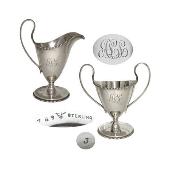 Vintage Sterling Silver Set of Footed Creamer and Sugar