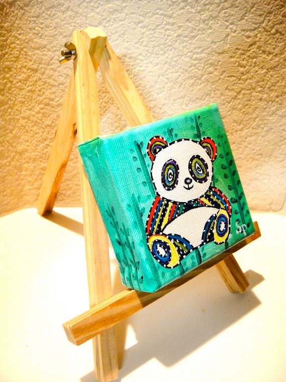 Panda acrylic painting, childrens nursery.kids room decor, mini painting, baby girl, baby boy, new baby gift, kids stocking filler