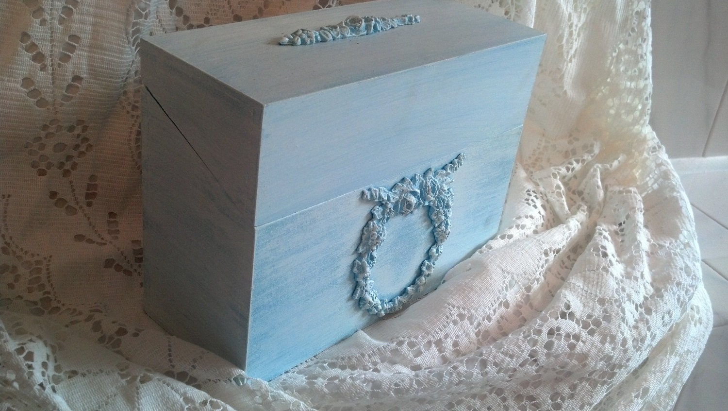 Shabby Chic Farmhouse Cottage Style Box Aqua and Light Blue Shabby Roses Beach Home Decor