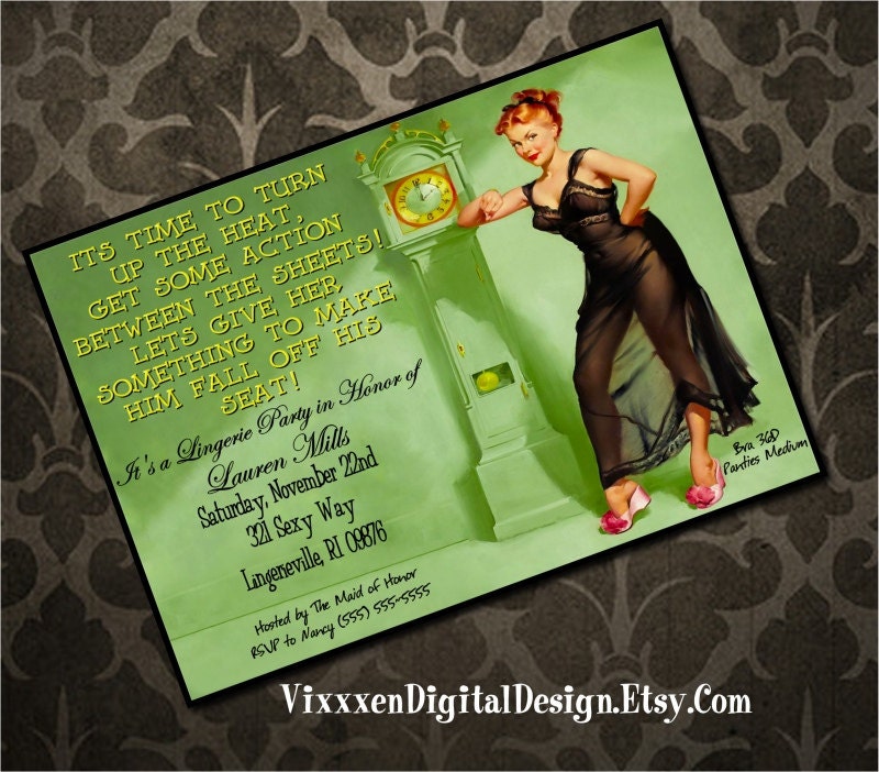 LINGERIE SHOWER Invitation pin up pinup Time to turn up the heat personalized customized Thank You Card and other party supplies avaliable
