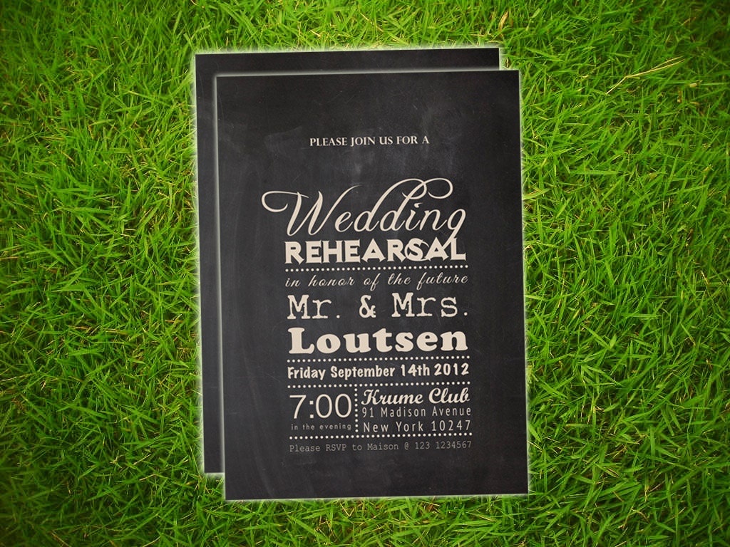 Wedding Rehearsal Dinner Invitation Card - Modern Classic Chalkboard Textured Customizable DIY Double Sided Printable